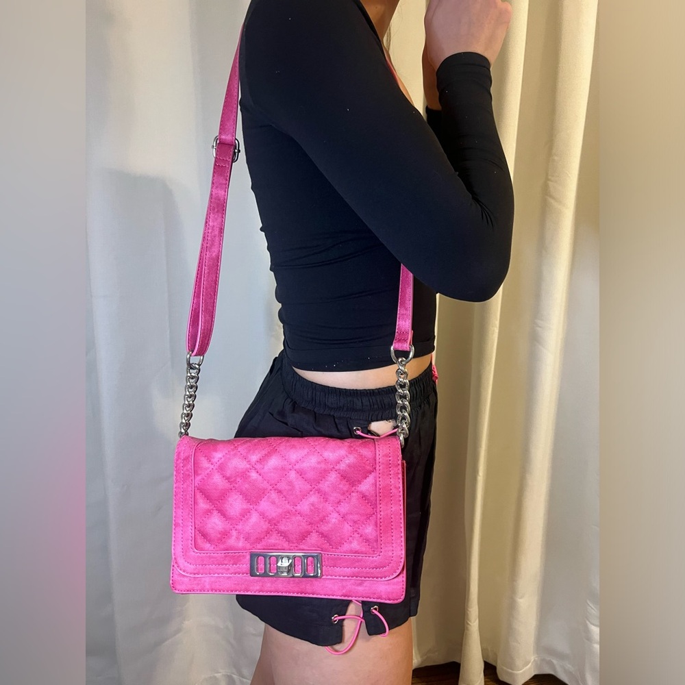 Mix No 6 Hot Pink Denim shoulder purse